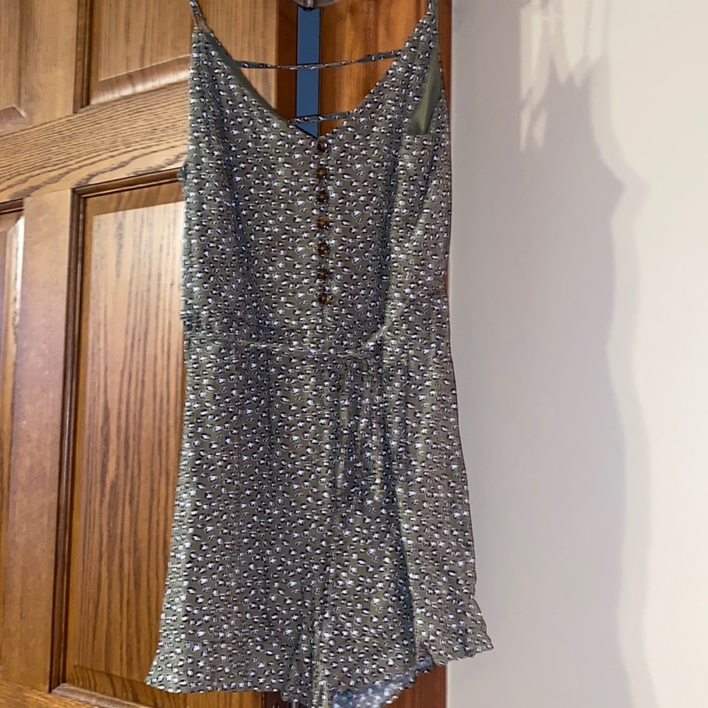 Cheetah Green Romper Tank with Tie and Buttons